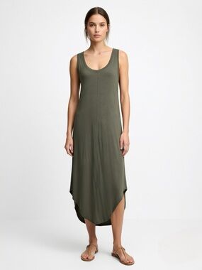 GAP Olive Cotton Scoop Neck High-Low MIDI Tank Dress